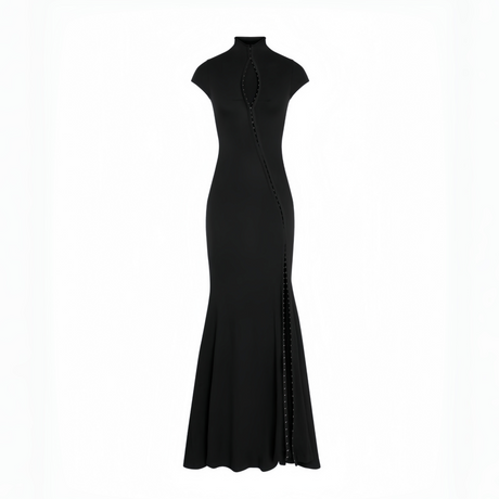Aurohaya Vespera Black Keyhole Maxi Dress with High Thigh Slit