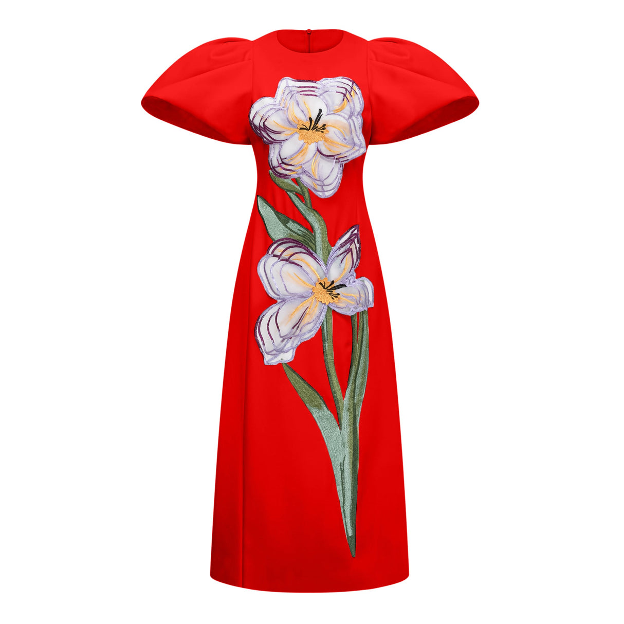 Aurohaya Irène Red Sequined Floral Embroidered Midi Dress