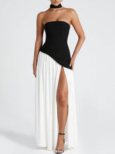 Aurohaya Solène Asymmetrical Maxi Gown Black and white