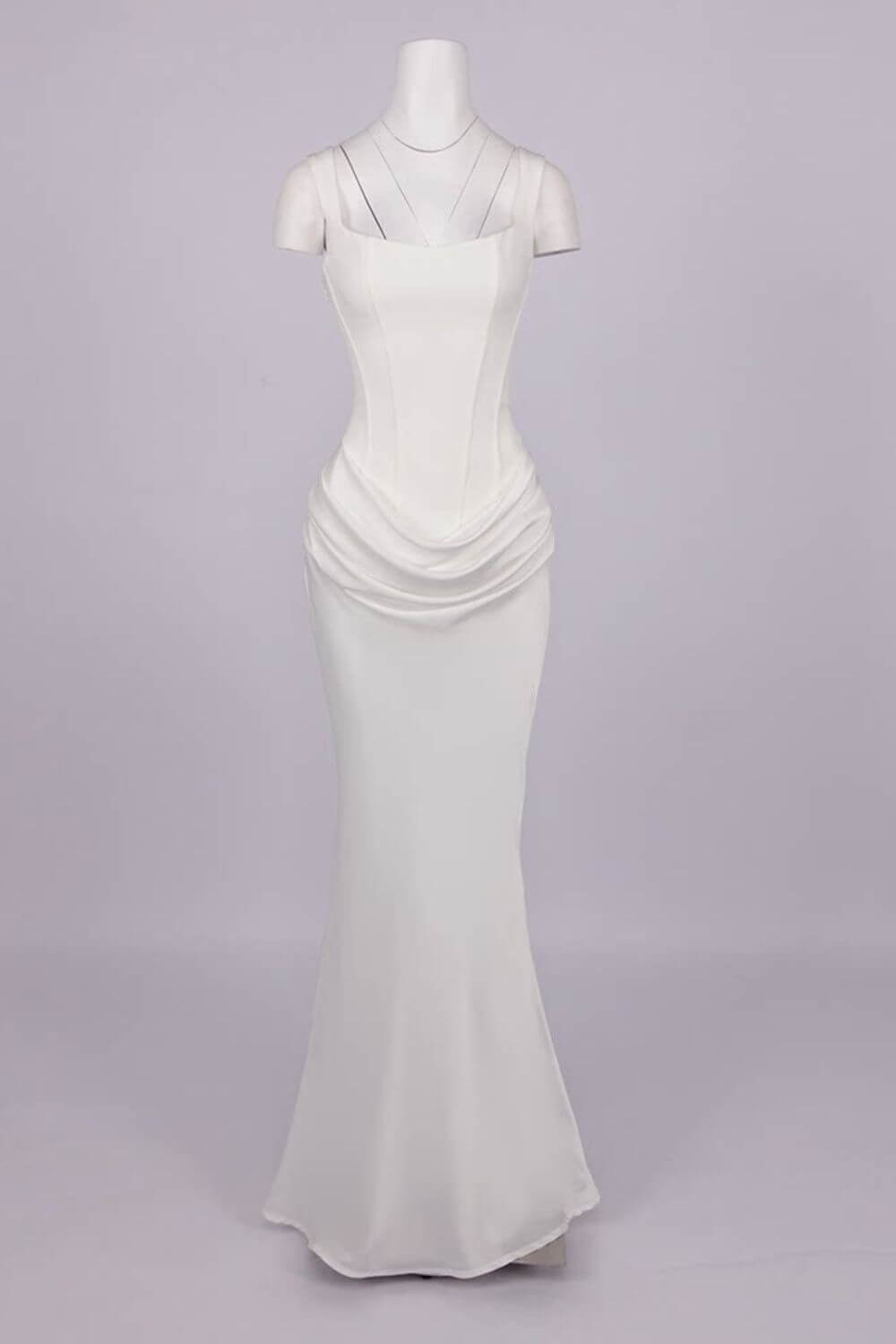 Hortense Square Neck Corset Maxi Dress / White