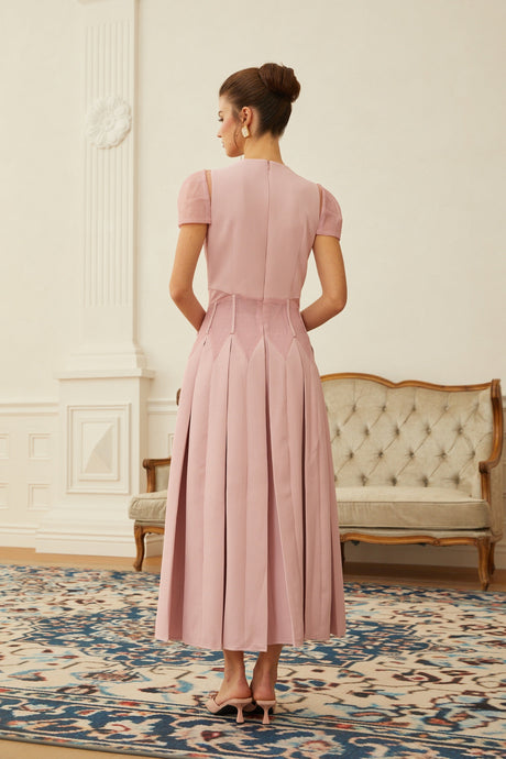 Aurohaya Maelle Pink Flower Embroidered Maxi Dress