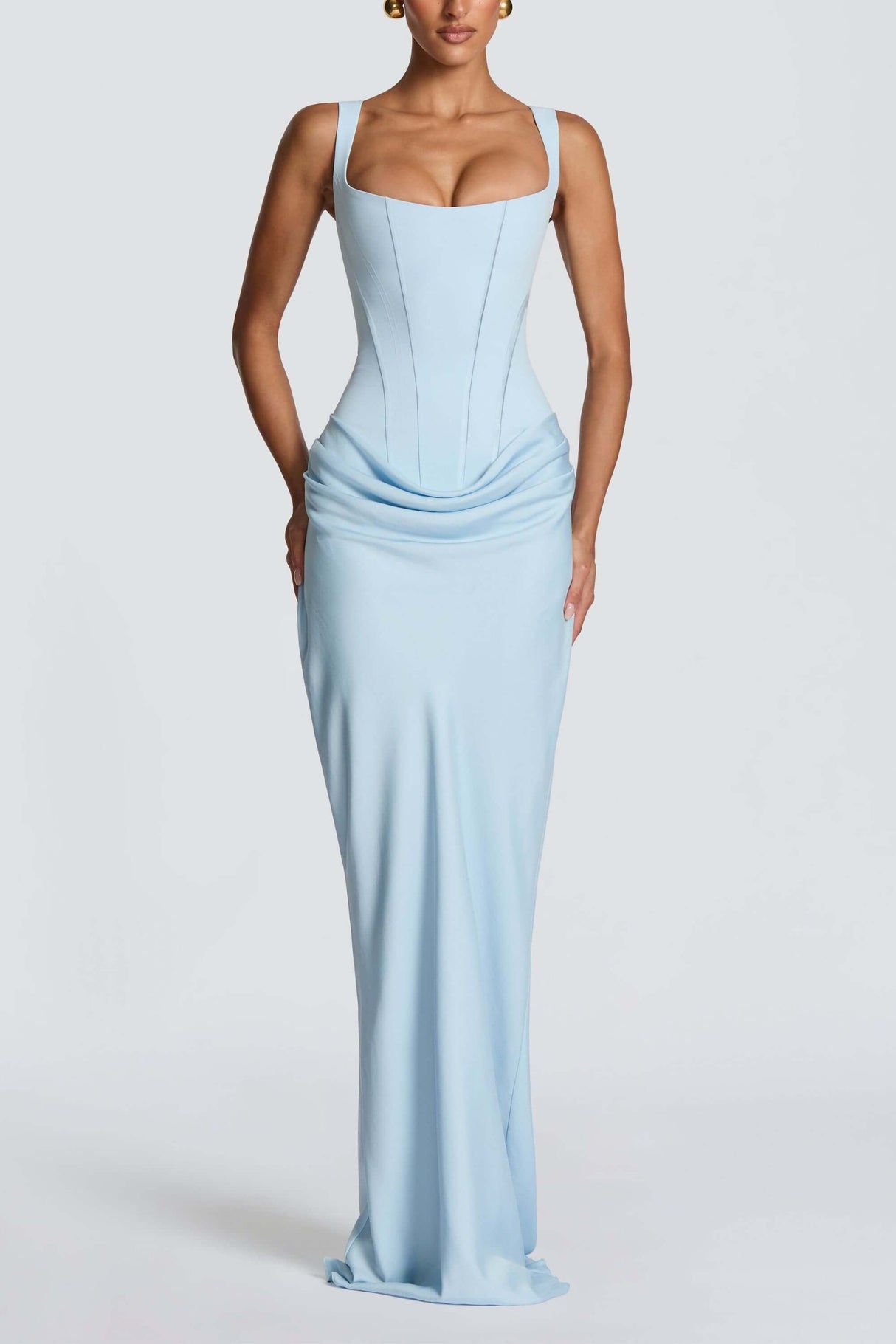 Hortense Square Neck Corset Maxi Dress / Blue