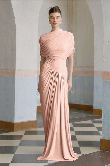 Aurohaya Catherine asymmetrical pleated maxi dress in Pink