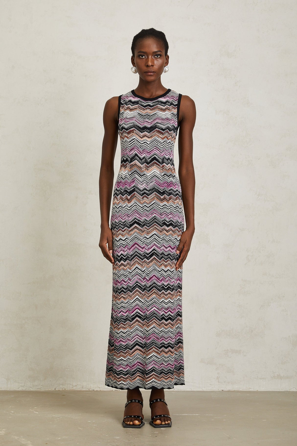 Aurohaya Manon Purple Zigzag Woven Knit Maxi Dress