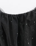 Glitter Sheer Mesh Spliced Overlap V-Neck Mesh Lantern Sleeve Mini Party Dress Ruched Zipper Back Slim Fit Evening Dress