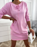 Stand Collar Drawstring Three Quarters Sleeve Casual Sweatshirt Dress