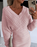 V-Neck Hollow Out Long Sleeve Knit Dress