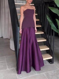 Aurohaya Elegant Satin One-Shoulder A-Line Maxi Dress Purple