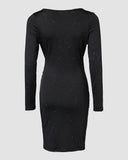 V Neck Long Sleeve Mini Wrap Bodycon Dress Glitter Ruched Cocktail Party Dresses