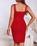 V Neck Sleeveless Bodycon Dress Rhinestone Clubwear Birthday Party Midi Dress