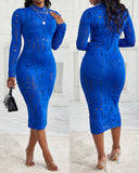 Mock Neck Long Sleeve Hollow Out Bodycon Dress Sexy Party Dress