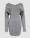 V-Neck Hollow Out Long Sleeve Knit Dress