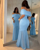 Foldover Off Shoulder Ruched Cinched Waist Minimalist Evening Dress Slim Fit Mermaid Hem Party Dress