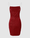 Chain Strap Glitter Bodycon Dress