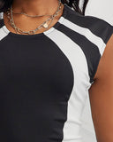 Colorblock Round Neck Sleeveless Zipper Back Midi Dress Slit Back Bodycon Dress