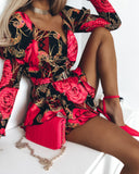 Floral Print Shirred Layered Dress