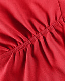 3D Flower Decor Round Neck Puff Sleeve Bodycon Dress Casual Ruched Slit Zipper Back Work Dress