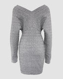 V-Neck Hollow Out Long Sleeve Knit Dress