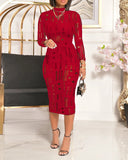 Mock Neck Long Sleeve Hollow Out Bodycon Dress Sexy Party Dress