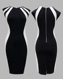 Colorblock Round Neck Sleeveless Zipper Back Midi Dress Slit Back Bodycon Dress