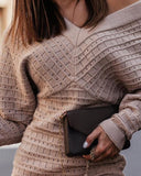 V-Neck Hollow Out Long Sleeve Knit Dress