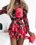 Floral Print Shirred Layered Dress