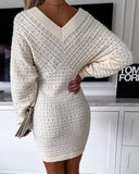 V-Neck Hollow Out Long Sleeve Knit Dress
