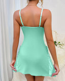 Lace Trim Adjustable Straps Side Slit Bowknot Decor Modal Cami Sleep Dress