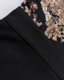 Floral Pattern Contrast Sequin One Shoulder Bodycon Dress