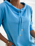 Stand Collar Drawstring Three Quarters Sleeve Casual Sweatshirt Dress
