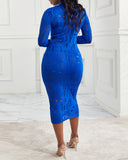 Mock Neck Long Sleeve Hollow Out Bodycon Dress Sexy Party Dress