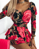 Floral Print Shirred Layered Dress