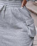 Overlap V Neck Drop Shoulder Cinched Waist Drawstring Hoodie Dress Casual Flap Cargo Pockets Design Drawstring Elastic Waist Midi Dress