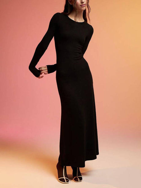 Aurohaya Classic Soft Knit Hollow Maxi Skirt + Vest Skirt Set Black One Size