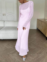 Aurohaya Classic Soft Knit Hollow Maxi Skirt + Vest Skirt Set Pink One Size