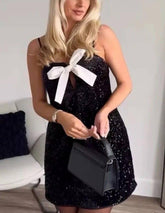 Aurohaya Bow Strap Short Dress