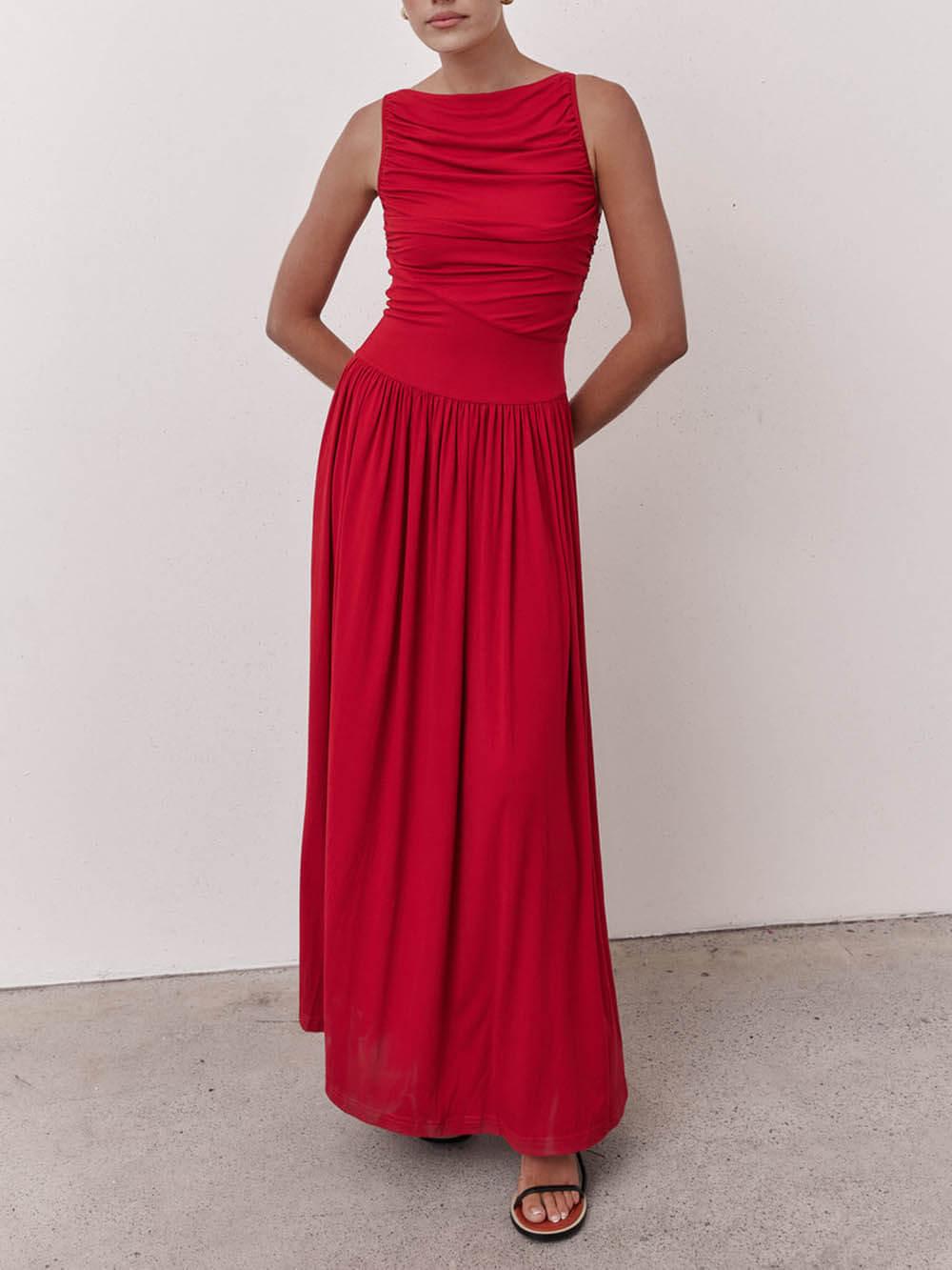 Aurohaya Elegant Pleated Sleeveless Maxi Dress