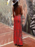 Aurohaya Tie-dye Print Back Lace-up Stretch Maxi Dress