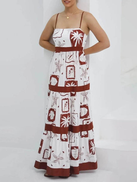 Aurohaya Elegant Ruffled With Floral Print Maxi Dress