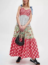 Aurohaya Classic French Fashion Floral Print Slip Dress Red