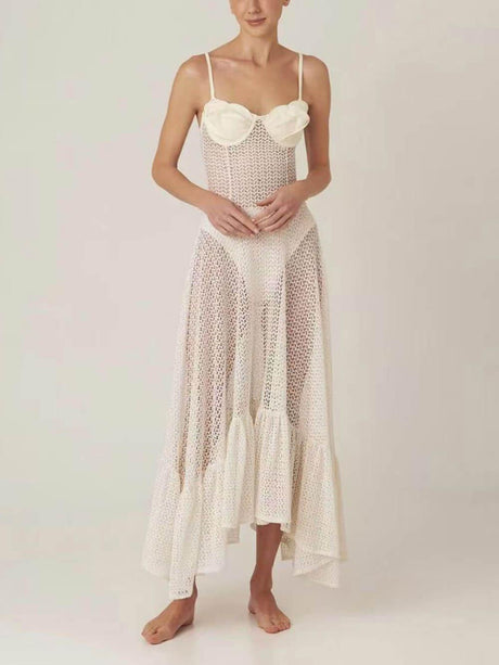 Aurohaya Elegant Floral Lace Large A-Line See-Through Suspender Dress