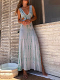 Unique Tie-Dye Print Hollow Slit Maxi Dress