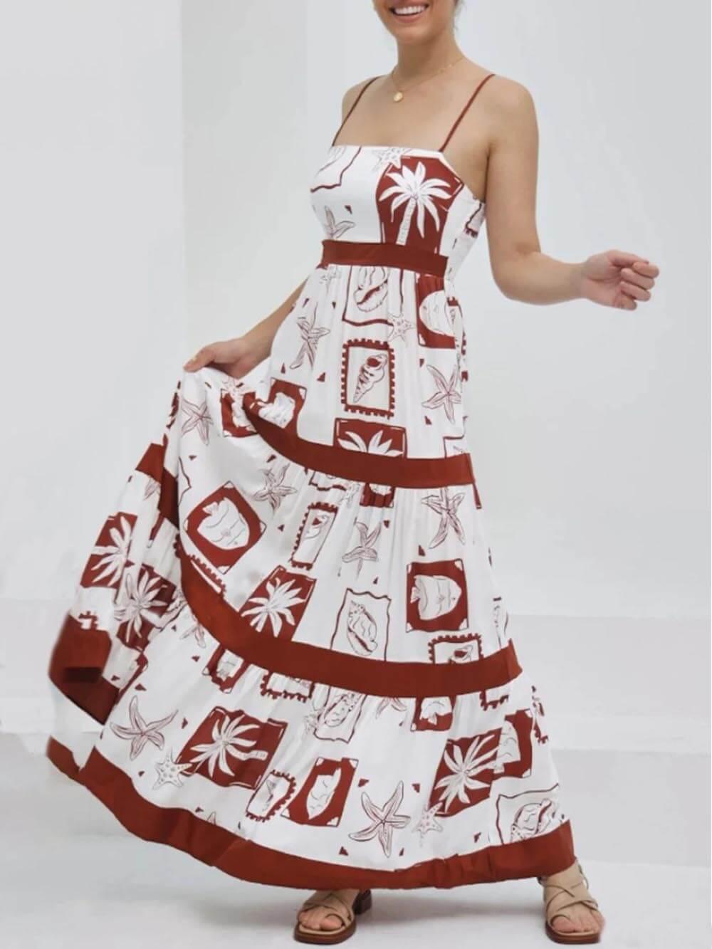 Aurohaya Elegant Ruffled With Floral Print Maxi Dress