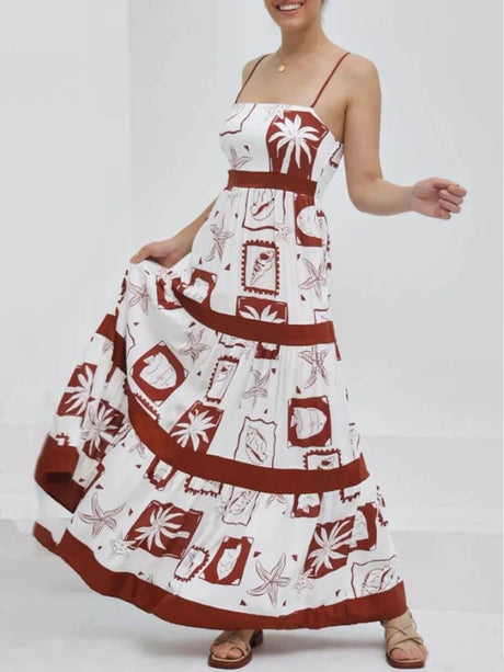 Aurohaya Elegant Ruffled With Floral Print Maxi Dress