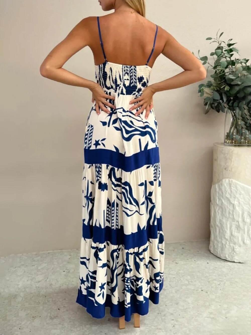 Aurohaya Elegant Ruffled With Floral Print Maxi Dress