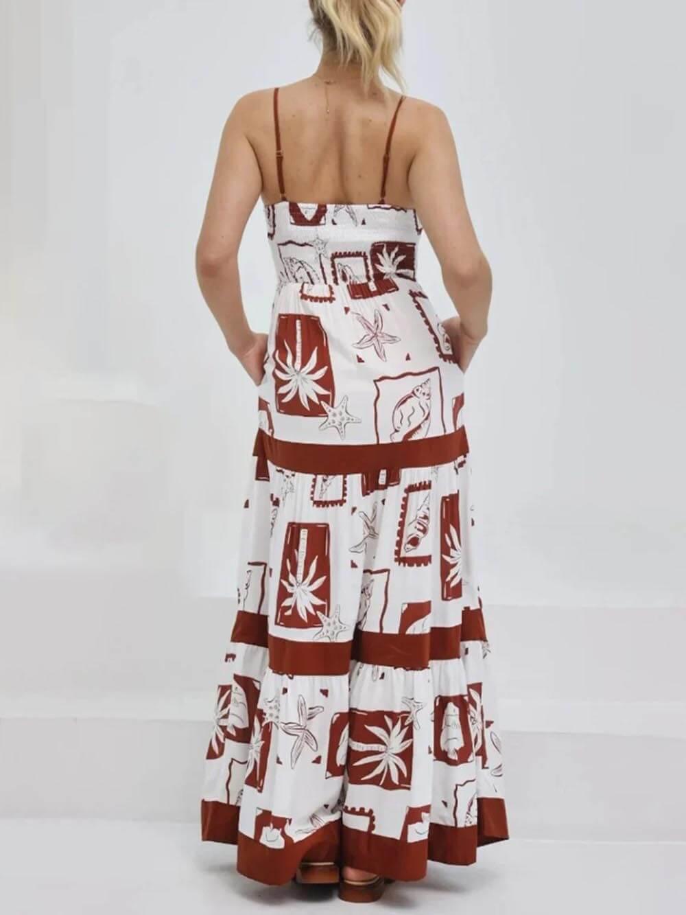 Aurohaya Elegant Ruffled With Floral Print Maxi Dress