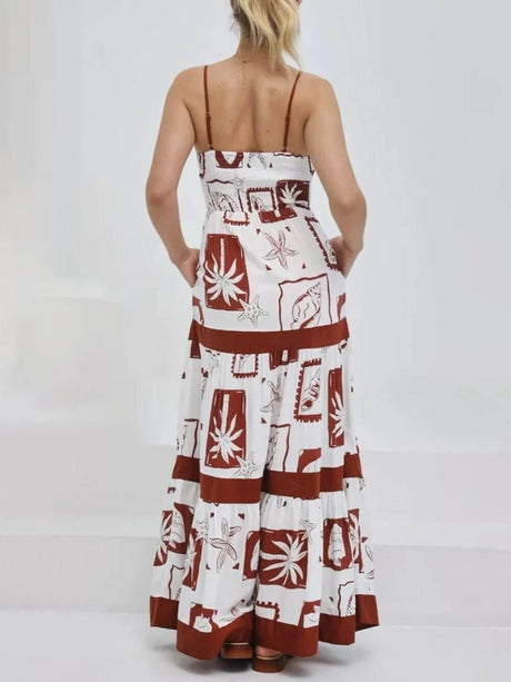 Aurohaya Elegant Ruffled With Floral Print Maxi Dress