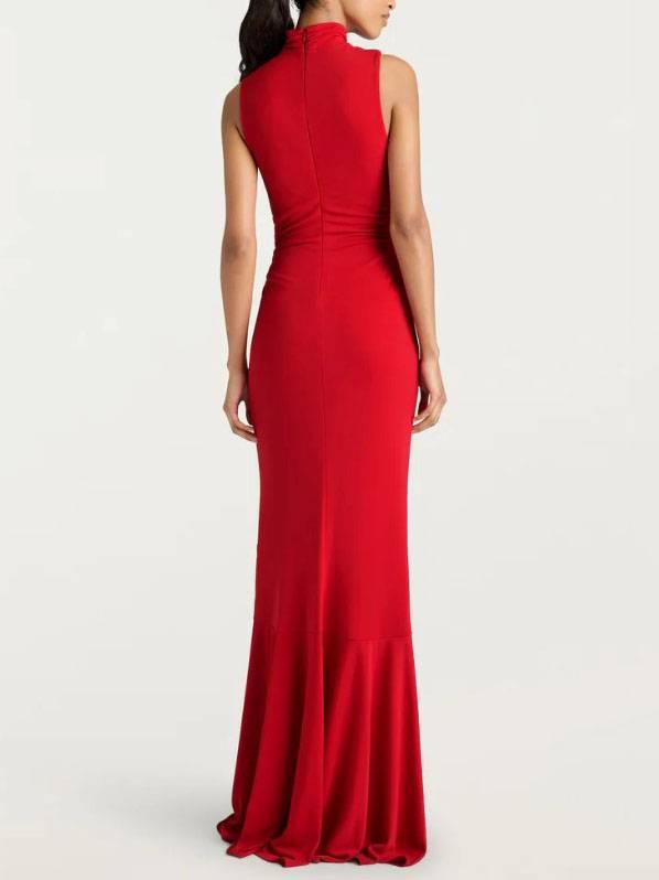 Aurohaya Lace-Up Design Side Slit Maxi Dress