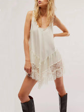 Aurohaya Sleeveless Lace Panel Mini Dress White