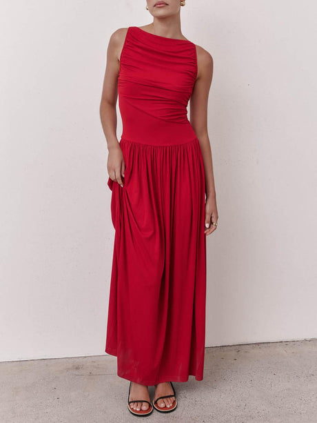 Aurohaya Elegant Pleated Sleeveless Maxi Dress